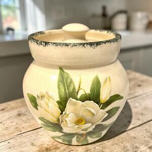 Vintage Casey Pottery Magnolia Sugar Bowl w Lid Marshall Texas Handmade USA 4”